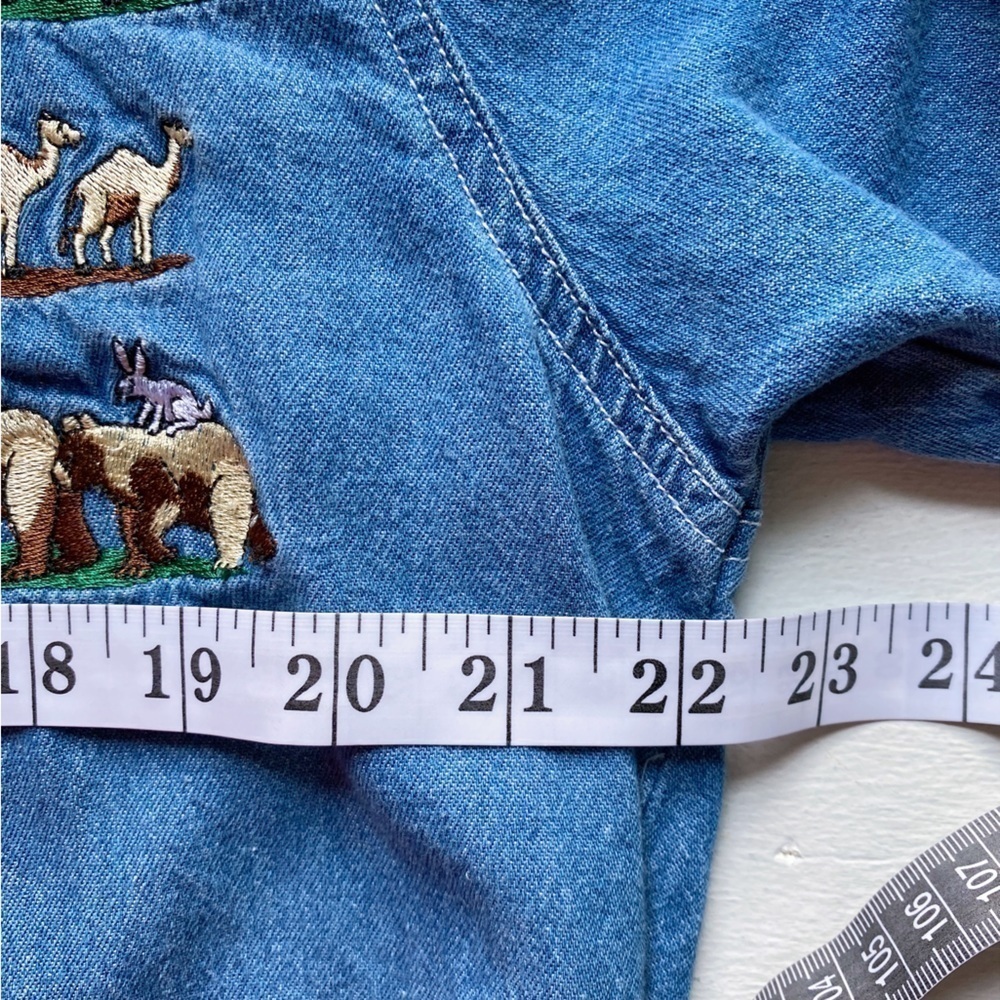 Let's Quiz Again 90’s Denim Noah's Ark Embroidered‎ Jungle Animals Jeans Shirt - Picture 7 of 9